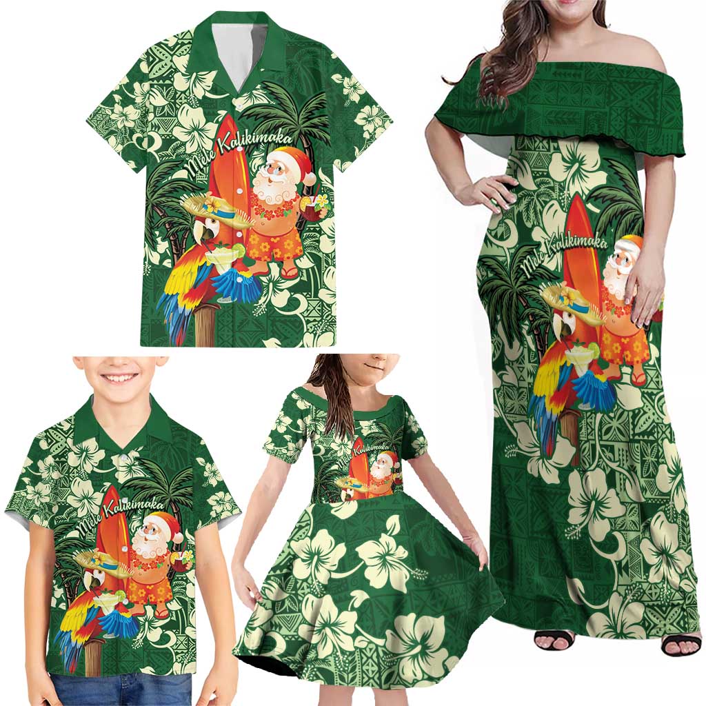 Moss Green Tropical Christmas Hawaii Tapa Family Matching Off Shoulder Maxi Dress and Hawaiian Shirt Aloha Santa Drink Party LT7 - Polynesian Pride