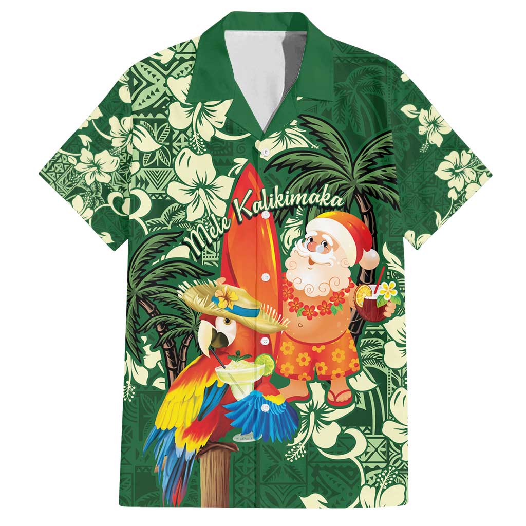 Moss Green Tropical Christmas Hawaii Tapa Family Matching Off Shoulder Maxi Dress and Hawaiian Shirt Aloha Santa Drink Party LT7 Dad's Shirt - Short Sleeve Green - Polynesian Pride