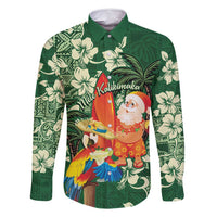 Moss Green Tropical Christmas Hawaii Tapa Family Matching Off Shoulder Maxi Dress and Hawaiian Shirt Aloha Santa Drink Party LT7 Dad's Shirt - Long Sleeve Green - Polynesian Pride