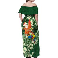 Moss Green Tropical Christmas Hawaii Tapa Family Matching Off Shoulder Maxi Dress and Hawaiian Shirt Aloha Santa Drink Party LT7 - Polynesian Pride