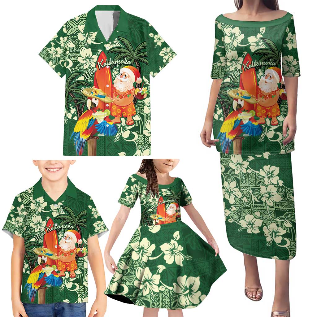 Moss Green Tropical Christmas Hawaii Tapa Family Matching Puletasi and Hawaiian Shirt Aloha Santa Drink Party LT7 - Polynesian Pride