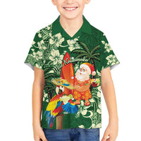 Moss Green Tropical Christmas Hawaii Tapa Family Matching Puletasi and Hawaiian Shirt Aloha Santa Drink Party LT7 Son's Shirt Green - Polynesian Pride