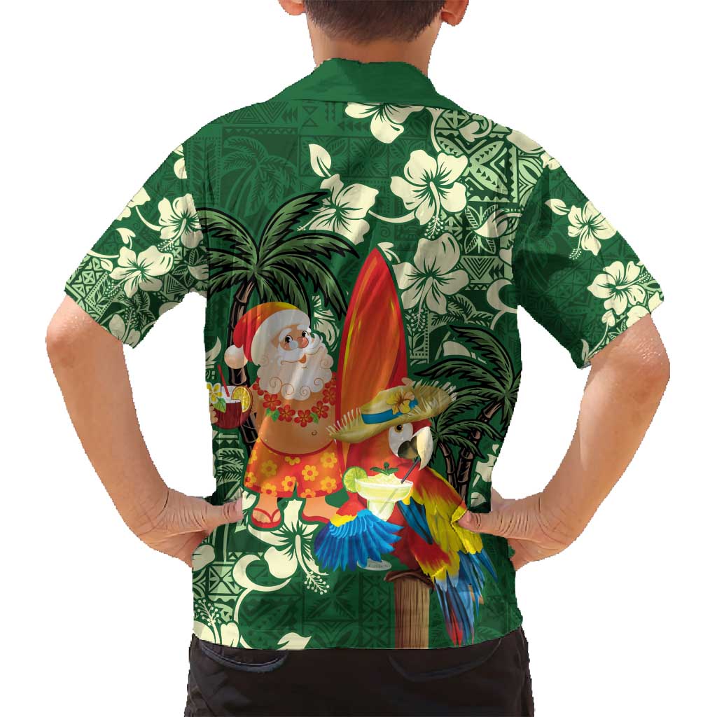 Moss Green Tropical Christmas Hawaii Tapa Family Matching Summer Maxi Dress and Hawaiian Shirt Aloha Santa Drink Party LT7 - Polynesian Pride