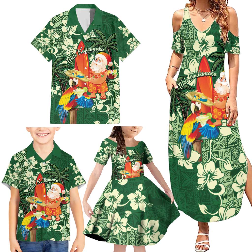 Moss Green Tropical Christmas Hawaii Tapa Family Matching Summer Maxi Dress and Hawaiian Shirt Aloha Santa Drink Party LT7 - Polynesian Pride