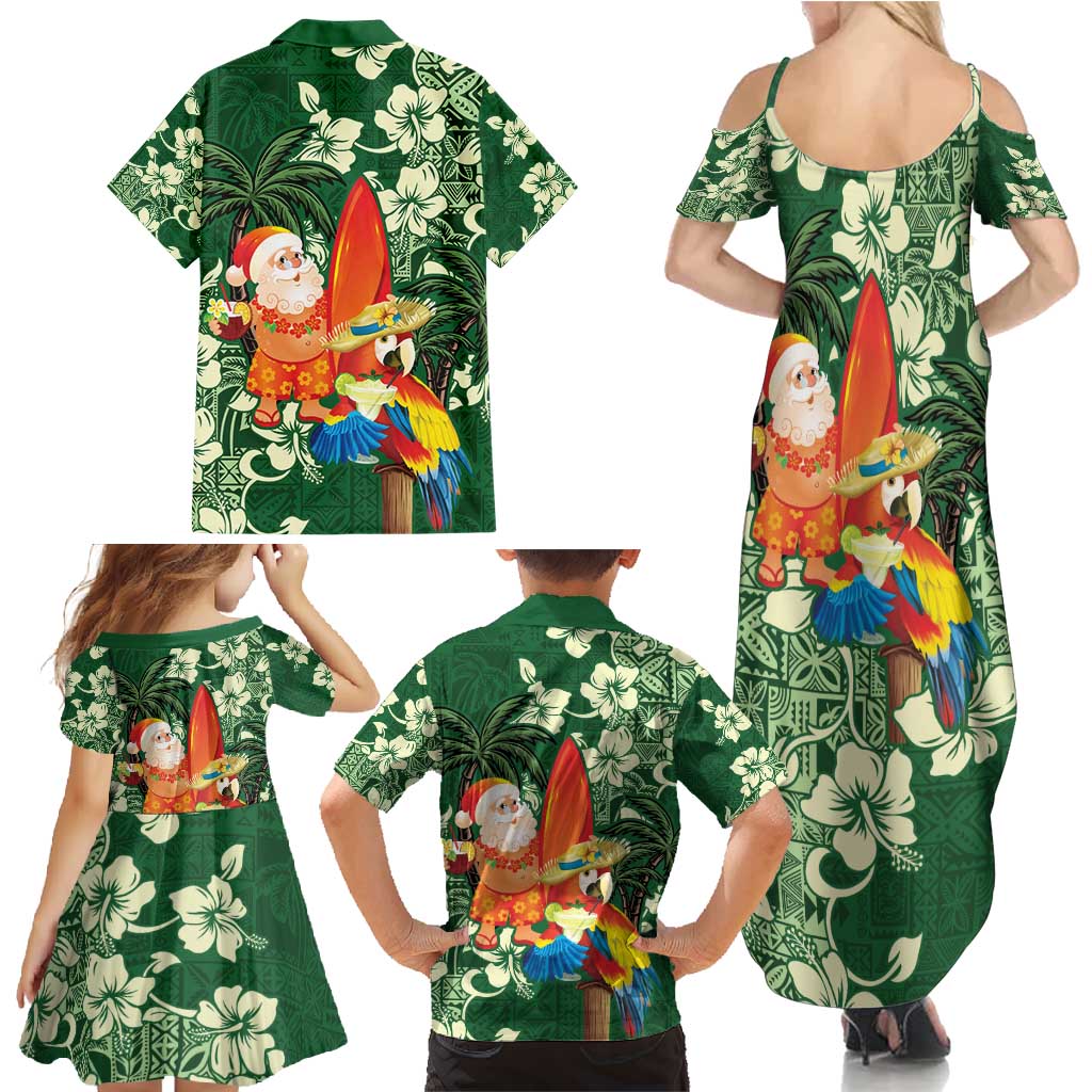 Moss Green Tropical Christmas Hawaii Tapa Family Matching Summer Maxi Dress and Hawaiian Shirt Aloha Santa Drink Party LT7 - Polynesian Pride