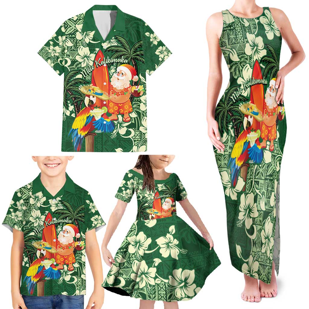 Moss Green Tropical Christmas Hawaii Tapa Family Matching Tank Maxi Dress and Hawaiian Shirt Aloha Santa Drink Party LT7 - Polynesian Pride