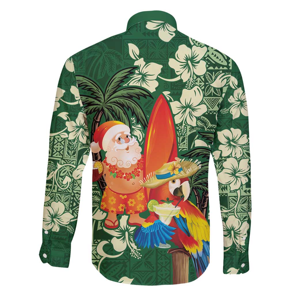 Moss Green Tropical Christmas Hawaii Tapa Family Matching Tank Maxi Dress and Hawaiian Shirt Aloha Santa Drink Party LT7 - Polynesian Pride
