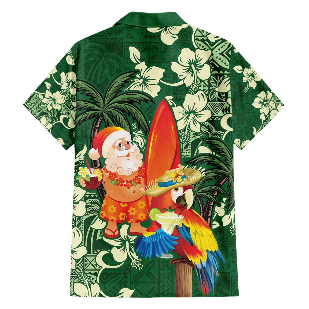 Moss Green Tropical Christmas Hawaii Tapa Hawaiian Shirt Aloha Santa Drink Party LT7 - Polynesian Pride