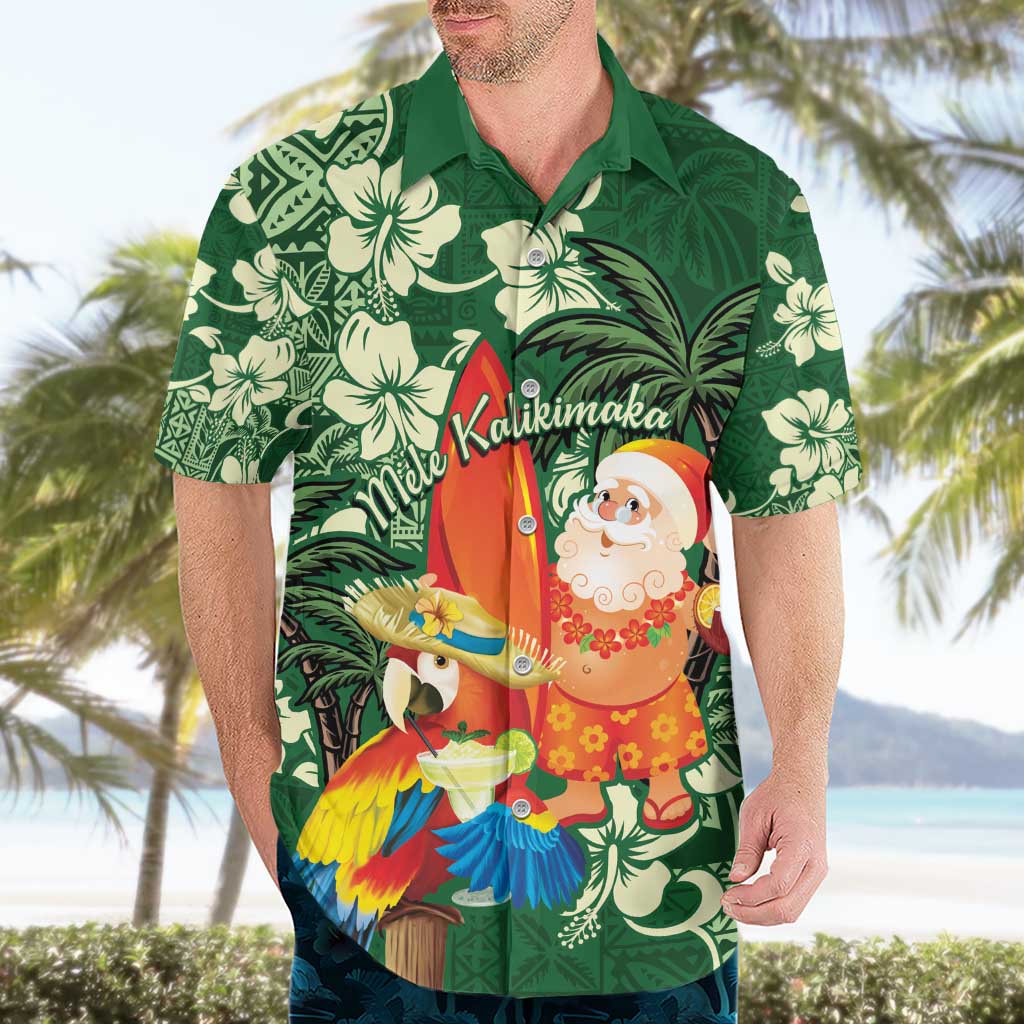 Moss Green Tropical Christmas Hawaii Tapa Hawaiian Shirt Aloha Santa Drink Party LT7 - Polynesian Pride