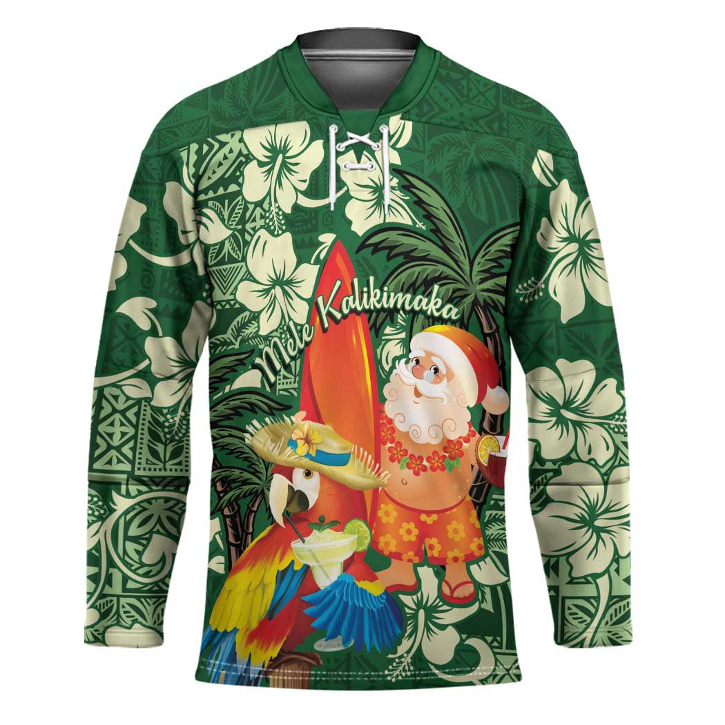 Moss Green Tropical Christmas Hawaii Tapa Hockey Jersey Aloha Santa Drink Party LT7 Unisex Green - Polynesian Pride