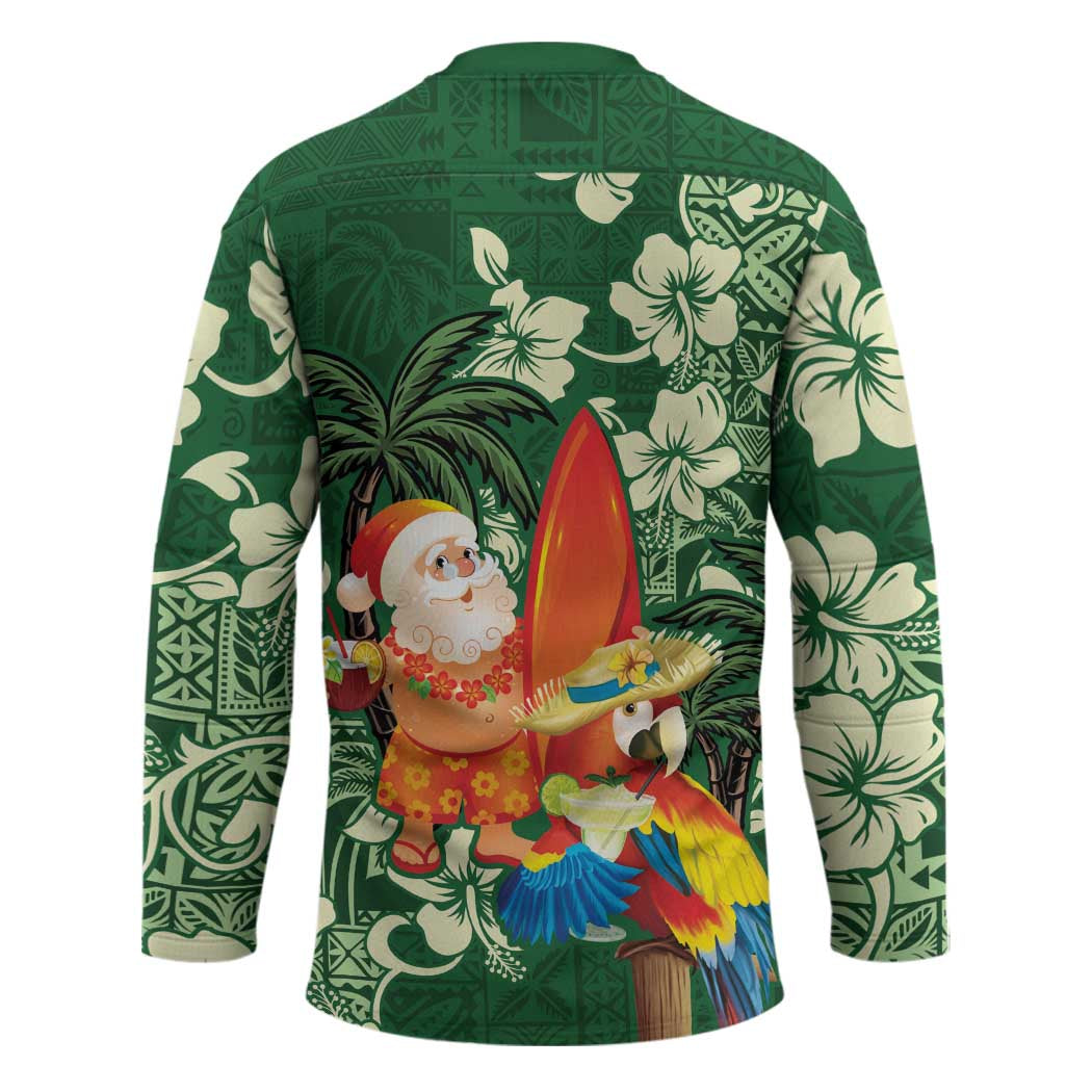 Moss Green Tropical Christmas Hawaii Tapa Hockey Jersey Aloha Santa Drink Party LT7 - Polynesian Pride