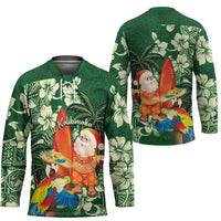 Moss Green Tropical Christmas Hawaii Tapa Hockey Jersey Aloha Santa Drink Party LT7 - Polynesian Pride