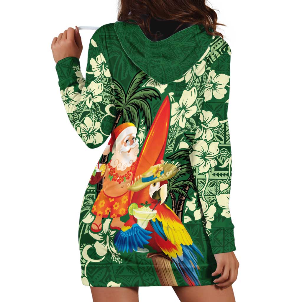 Moss Green Tropical Christmas Hawaii Tapa Hoodie Dress Aloha Santa Drink Party LT7 - Polynesian Pride
