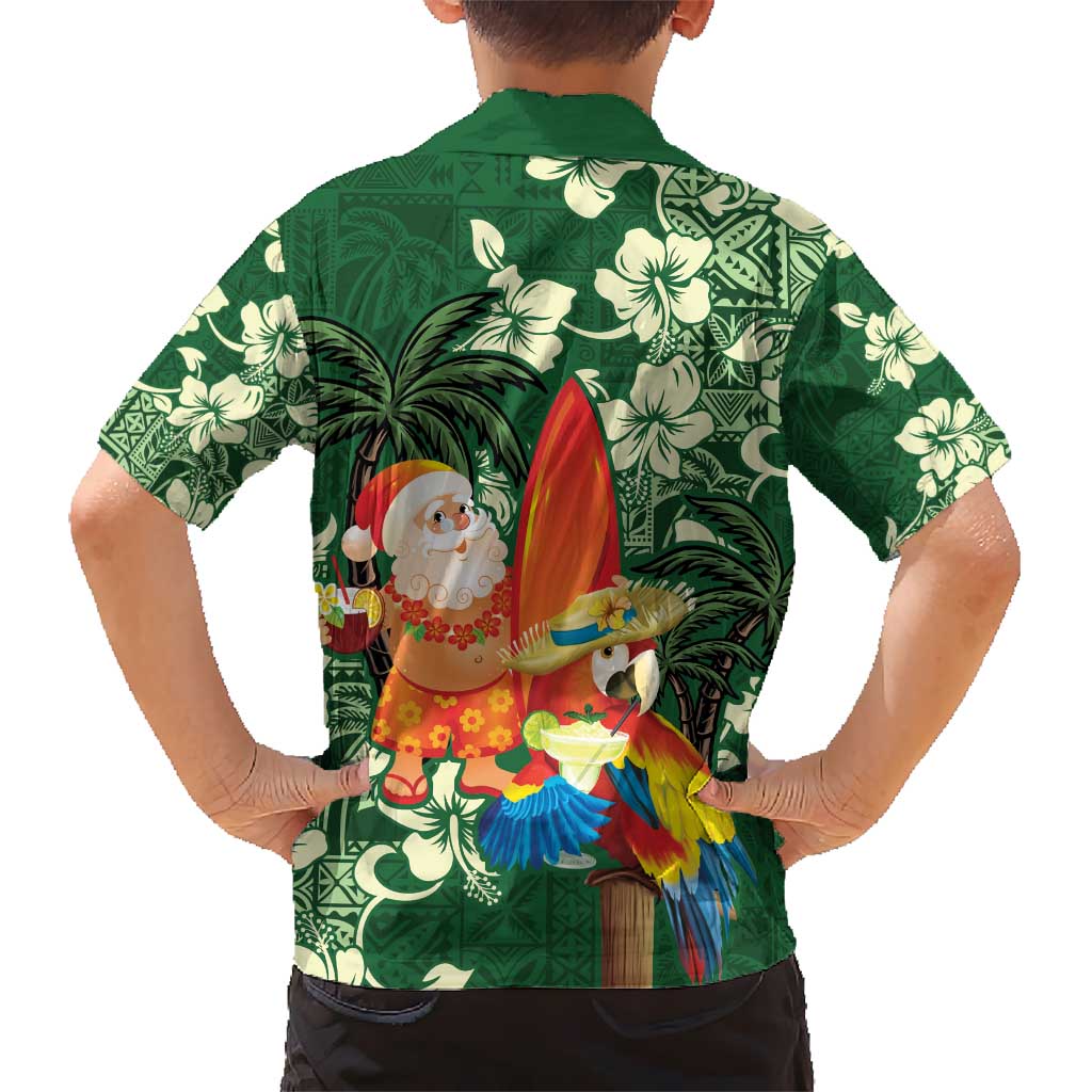 Moss Green Tropical Christmas Hawaii Tapa Kid Hawaiian Shirt Aloha Santa Drink Party LT7 - Polynesian Pride