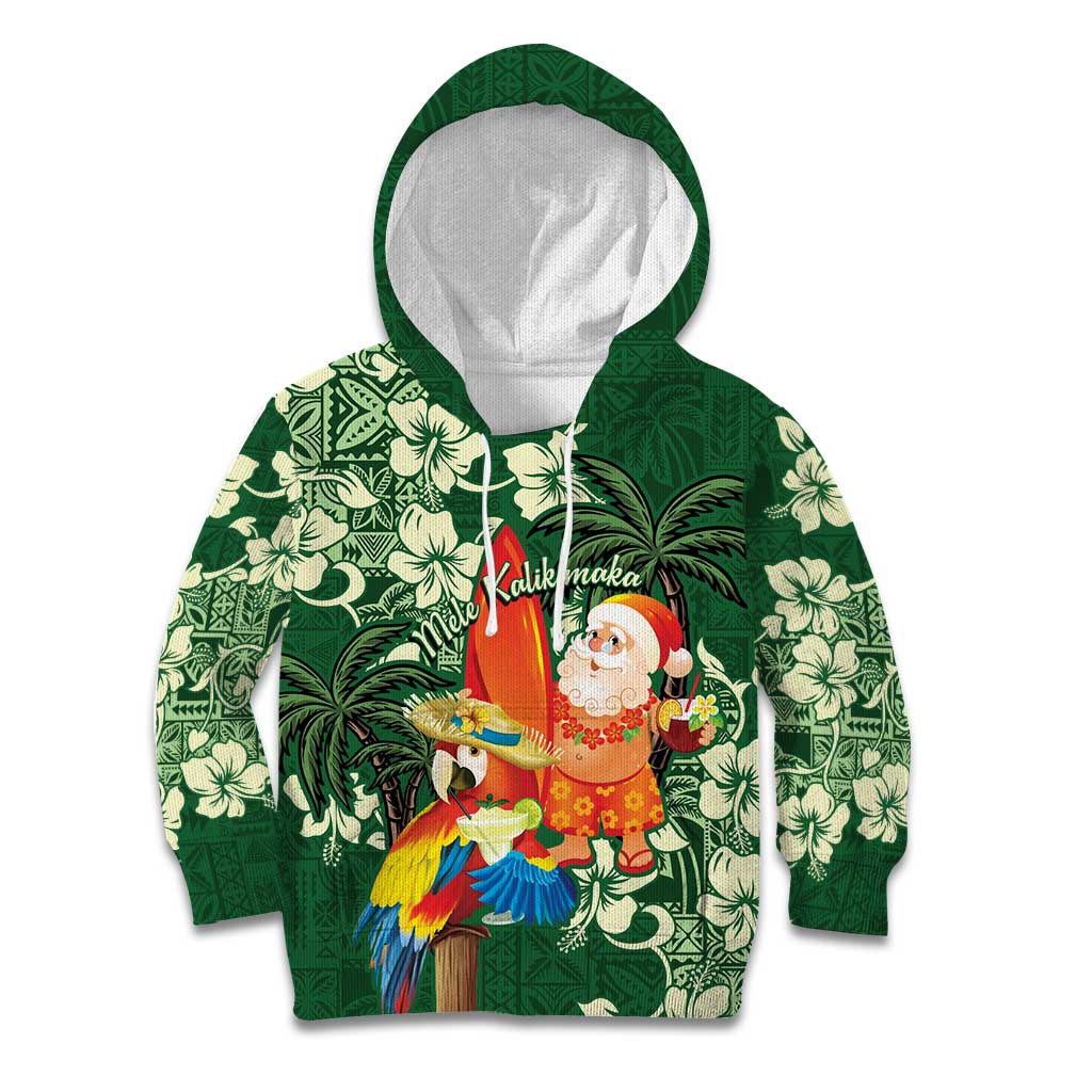 Moss Green Tropical Christmas Hawaii Tapa Kid Hoodie Aloha Santa Drink Party LT7 Hoodie Green - Polynesian Pride