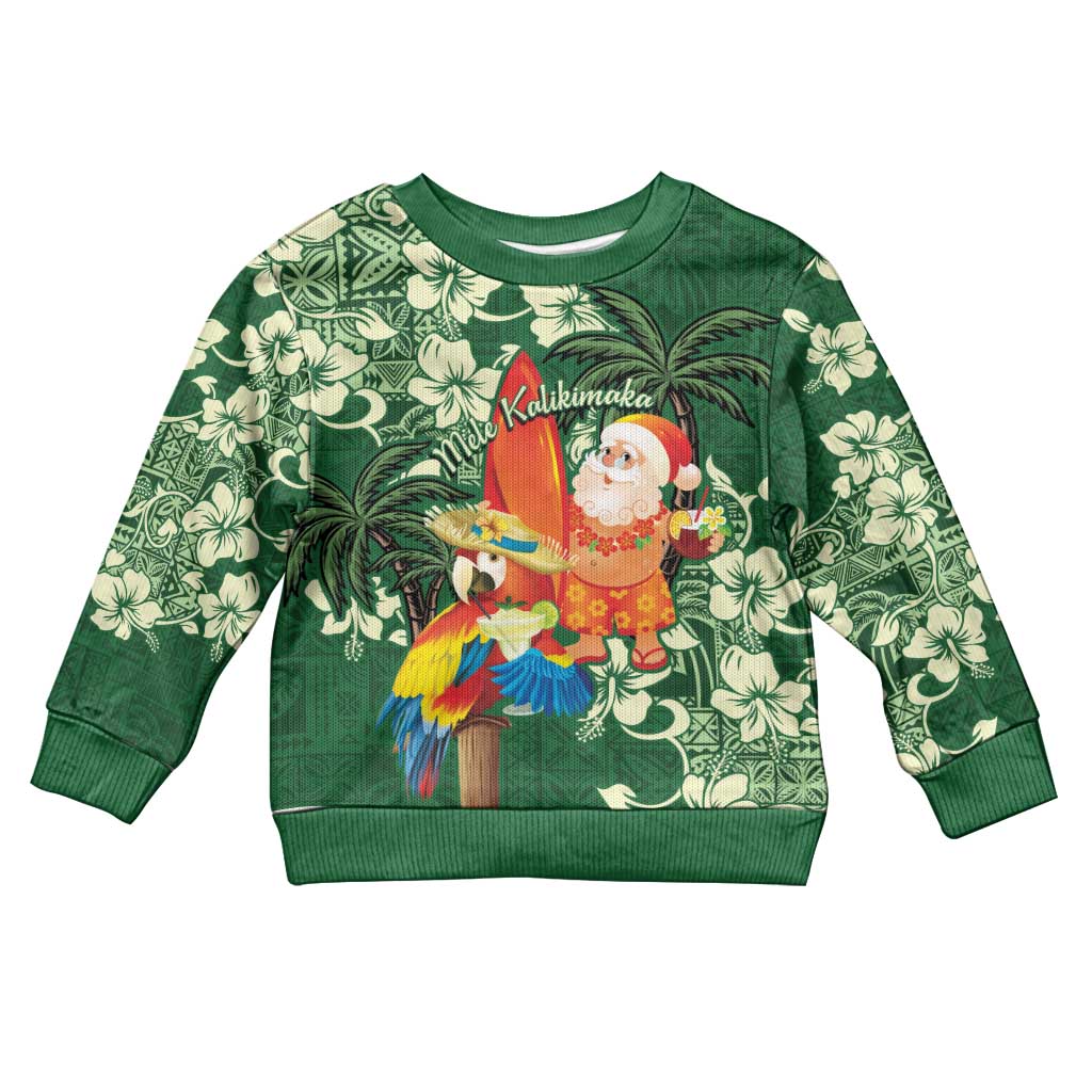Moss Green Tropical Christmas Hawaii Tapa Kid Ugly Christmas Sweater Aloha Santa Drink Party LT7 Kid Green - Polynesian Pride