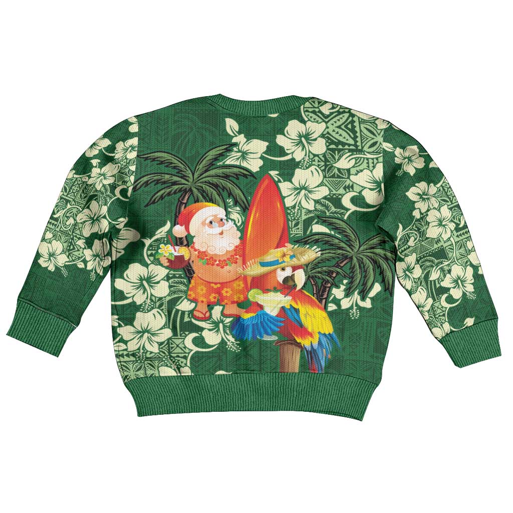 Moss Green Tropical Christmas Hawaii Tapa Kid Ugly Christmas Sweater Aloha Santa Drink Party LT7 - Polynesian Pride