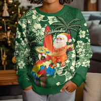 Moss Green Tropical Christmas Hawaii Tapa Kid Ugly Christmas Sweater Aloha Santa Drink Party LT7 - Polynesian Pride