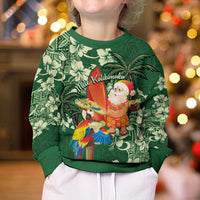 Moss Green Tropical Christmas Hawaii Tapa Kid Ugly Christmas Sweater Aloha Santa Drink Party LT7 - Polynesian Pride