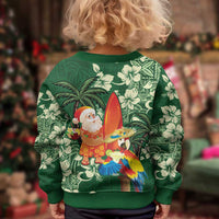 Moss Green Tropical Christmas Hawaii Tapa Kid Ugly Christmas Sweater Aloha Santa Drink Party LT7 - Polynesian Pride