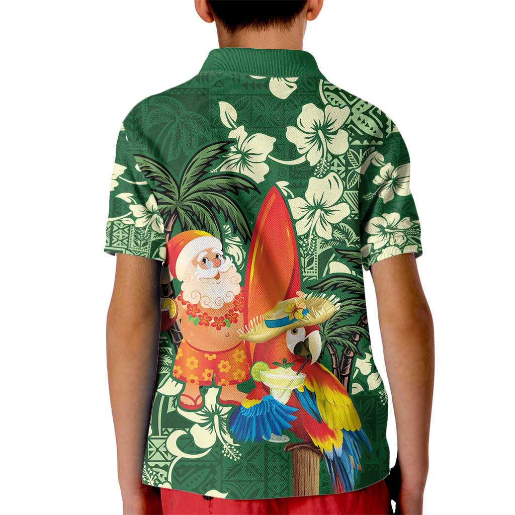 Moss Green Tropical Christmas Hawaii Tapa Kid Polo Shirt Aloha Santa Drink Party LT7 - Polynesian Pride