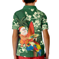 Moss Green Tropical Christmas Hawaii Tapa Kid Polo Shirt Aloha Santa Drink Party LT7 - Polynesian Pride