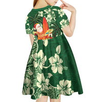 Moss Green Tropical Christmas Hawaii Tapa Kid Short Sleeve Dress Aloha Santa Drink Party LT7 - Polynesian Pride