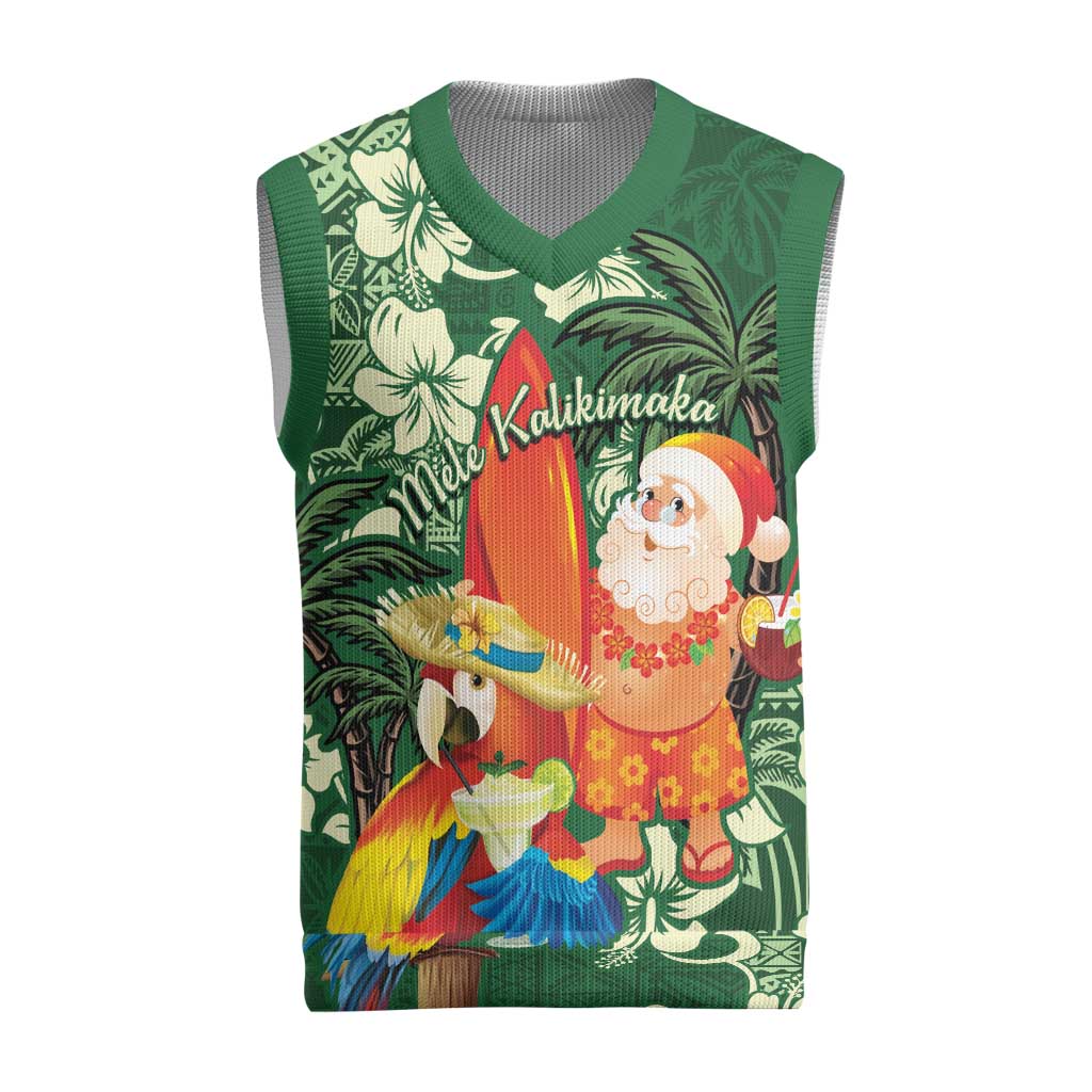 Moss Green Tropical Christmas Hawaii Tapa Christmas Knitted V-Neck Vest Aloha Santa Drink Party LT7 Green - Polynesian Pride