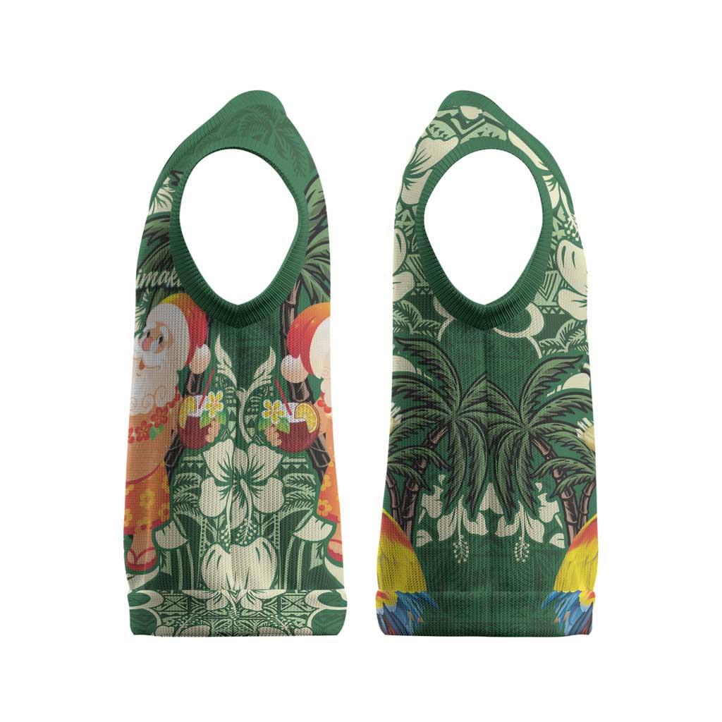 Moss Green Tropical Christmas Hawaii Tapa Christmas Knitted V-Neck Vest Aloha Santa Drink Party LT7 - Polynesian Pride