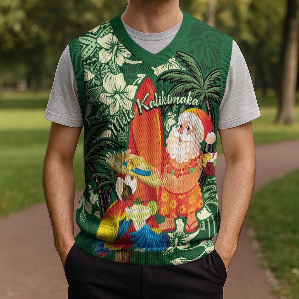 Moss Green Tropical Christmas Hawaii Tapa Christmas Knitted V-Neck Vest Aloha Santa Drink Party LT7 - Polynesian Pride