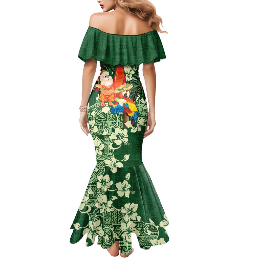 Moss Green Tropical Christmas Hawaii Tapa Mermaid Dress Aloha Santa Drink Party LT7 - Polynesian Pride