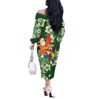 Moss Green Tropical Christmas Hawaii Tapa Off The Shoulder Long Sleeve Dress Aloha Santa Drink Party LT7 - Polynesian Pride