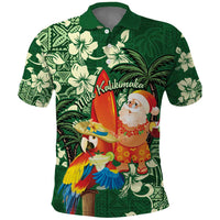 Moss Green Tropical Christmas Hawaii Tapa Polo Shirt Aloha Santa Drink Party LT7 Green - Polynesian Pride