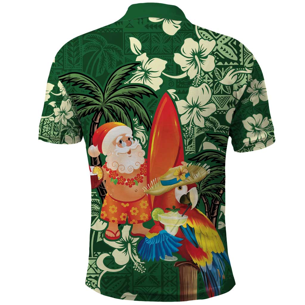 Moss Green Tropical Christmas Hawaii Tapa Polo Shirt Aloha Santa Drink Party LT7 - Polynesian Pride