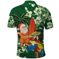 Moss Green Tropical Christmas Hawaii Tapa Polo Shirt Aloha Santa Drink Party LT7 - Polynesian Pride
