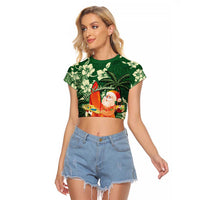 Moss Green Tropical Christmas Hawaii Tapa Raglan Cropped T Shirt Aloha Santa Drink Party LT7 Female Green - Polynesian Pride