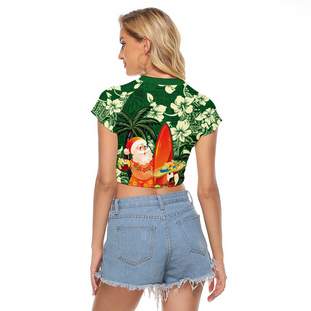 Moss Green Tropical Christmas Hawaii Tapa Raglan Cropped T Shirt Aloha Santa Drink Party LT7 - Polynesian Pride