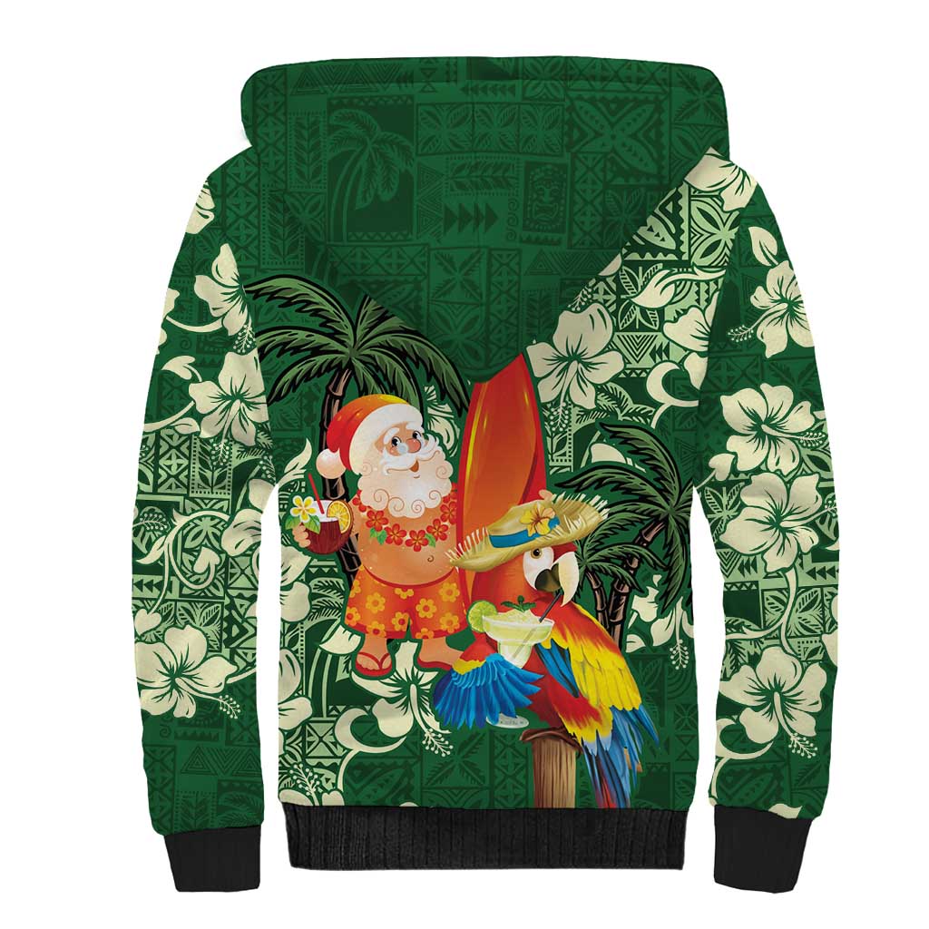 Moss Green Tropical Christmas Hawaii Tapa Sherpa Hoodie Aloha Santa Drink Party LT7 - Polynesian Pride