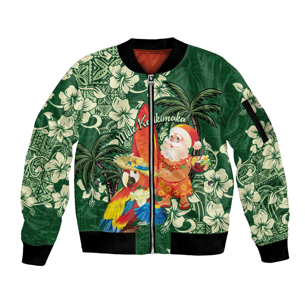 Moss Green Tropical Christmas Hawaii Tapa Sleeve Zip Bomber Jacket Aloha Santa Drink Party LT7 Unisex Green - Polynesian Pride