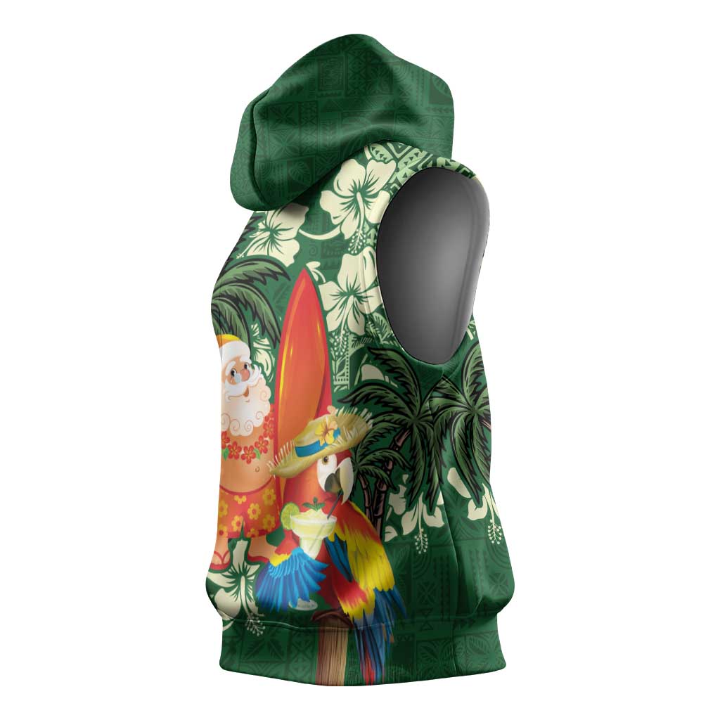Moss Green Tropical Christmas Hawaii Tapa Sleeveless Hoodie Aloha Santa Drink Party LT7 - Polynesian Pride