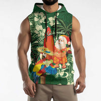 Moss Green Tropical Christmas Hawaii Tapa Sleeveless Hoodie Aloha Santa Drink Party LT7 - Polynesian Pride