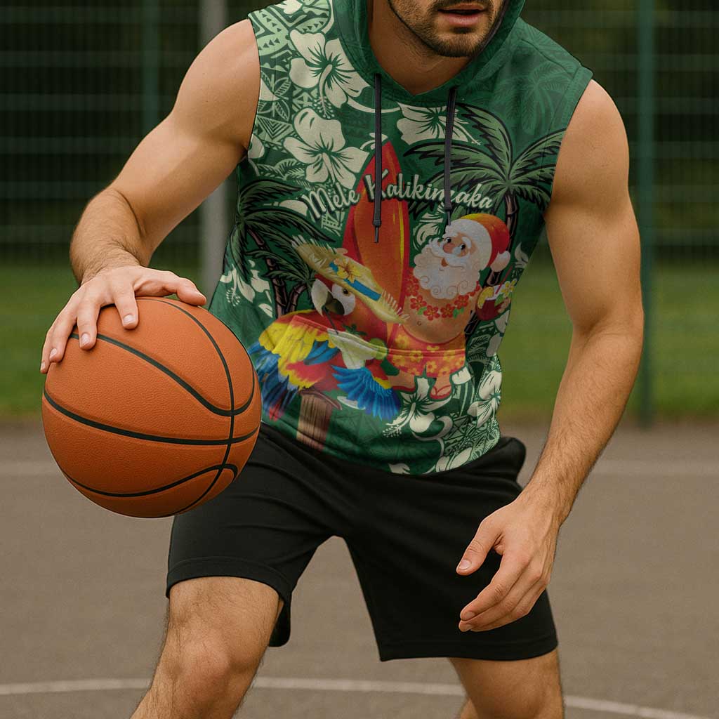 Moss Green Tropical Christmas Hawaii Tapa Sleeveless Hoodie Aloha Santa Drink Party LT7 - Polynesian Pride