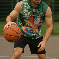 Moss Green Tropical Christmas Hawaii Tapa Sleeveless Hoodie Aloha Santa Drink Party LT7 - Polynesian Pride