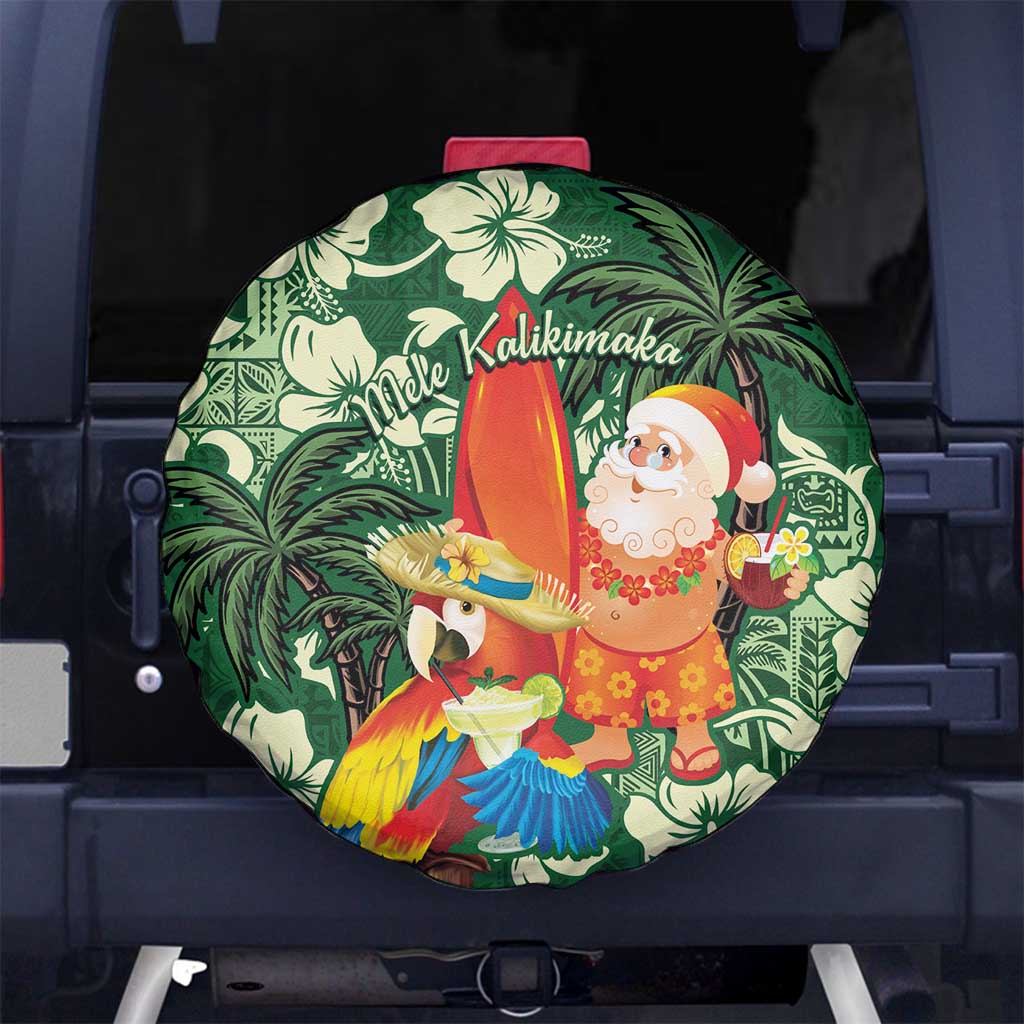Moss Green Tropical Christmas Hawaii Tapa Spare Tire Cover Aloha Santa Drink Party LT7 No hole Green - Polynesian Pride