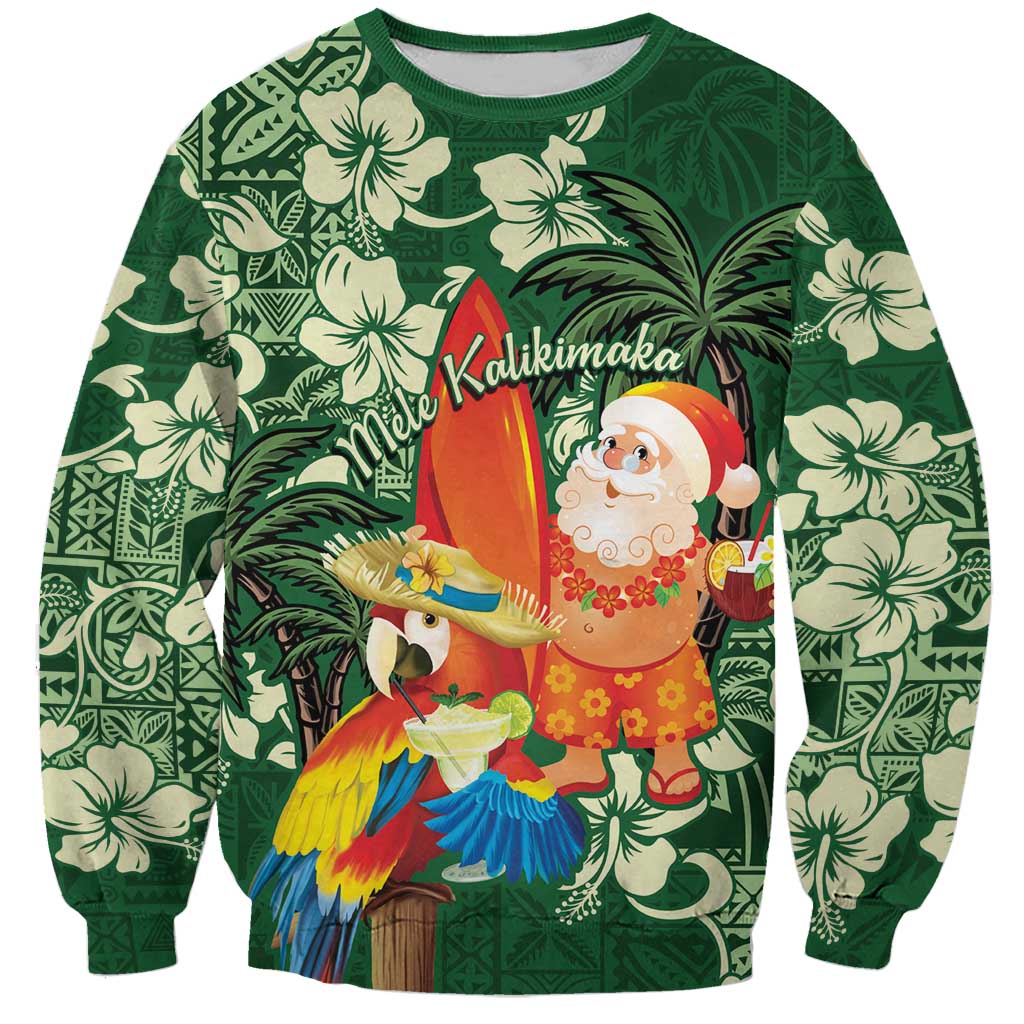 Moss Green Tropical Christmas Hawaii Tapa Sweatshirt Aloha Santa Drink Party LT7 Unisex Green - Polynesian Pride