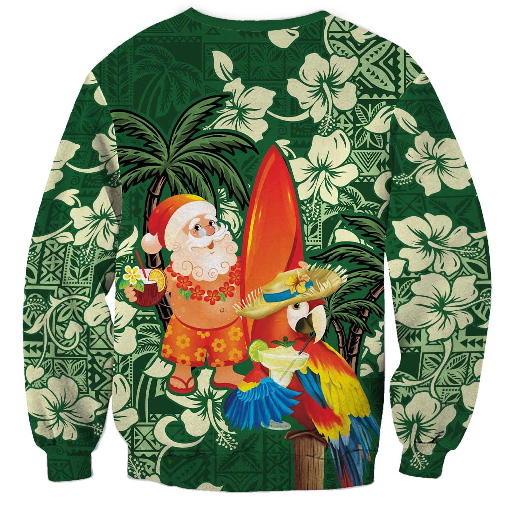 Moss Green Tropical Christmas Hawaii Tapa Sweatshirt Aloha Santa Drink Party LT7 - Polynesian Pride