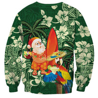 Moss Green Tropical Christmas Hawaii Tapa Sweatshirt Aloha Santa Drink Party LT7 - Polynesian Pride