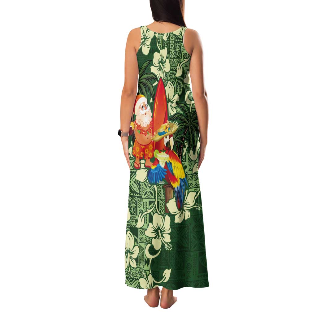Moss Green Tropical Christmas Hawaii Tapa Tank Maxi Dress Aloha Santa Drink Party LT7 - Polynesian Pride