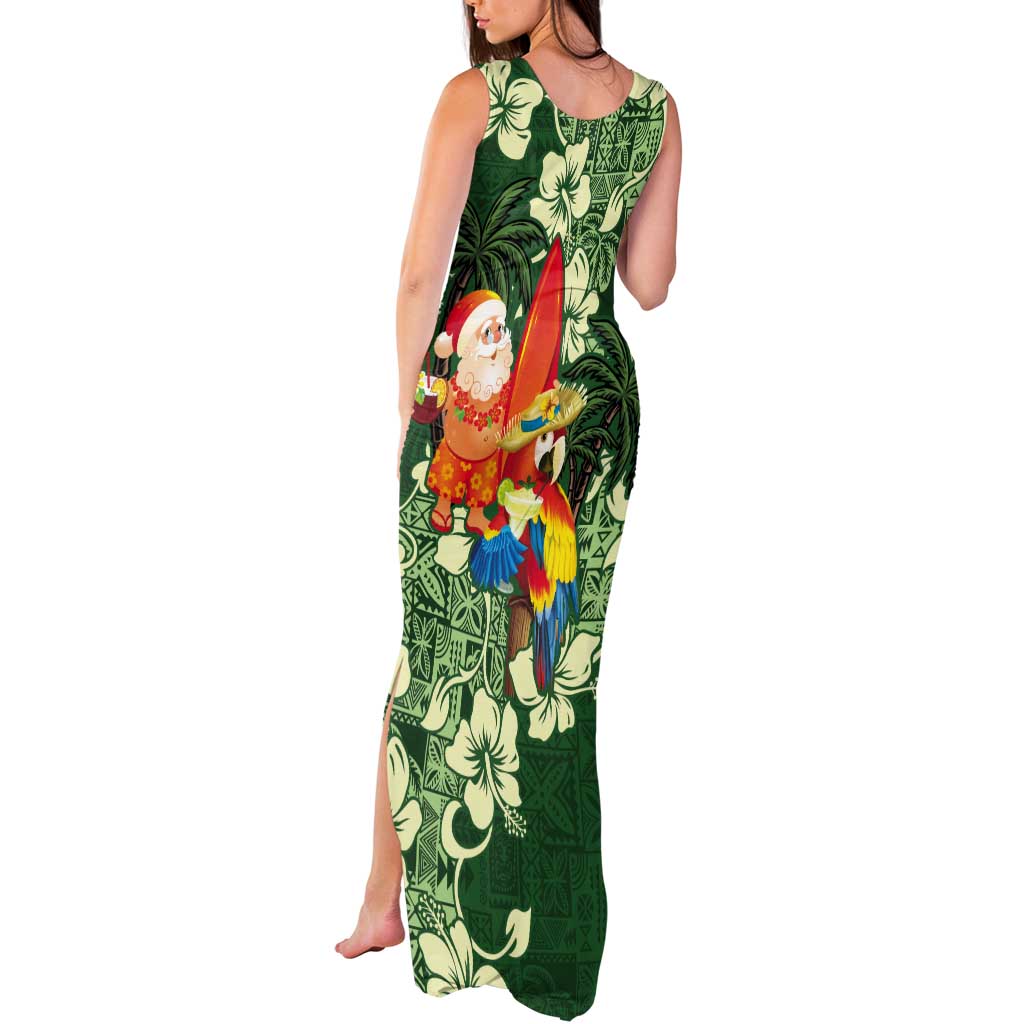 Moss Green Tropical Christmas Hawaii Tapa Tank Maxi Dress Aloha Santa Drink Party LT7 - Polynesian Pride