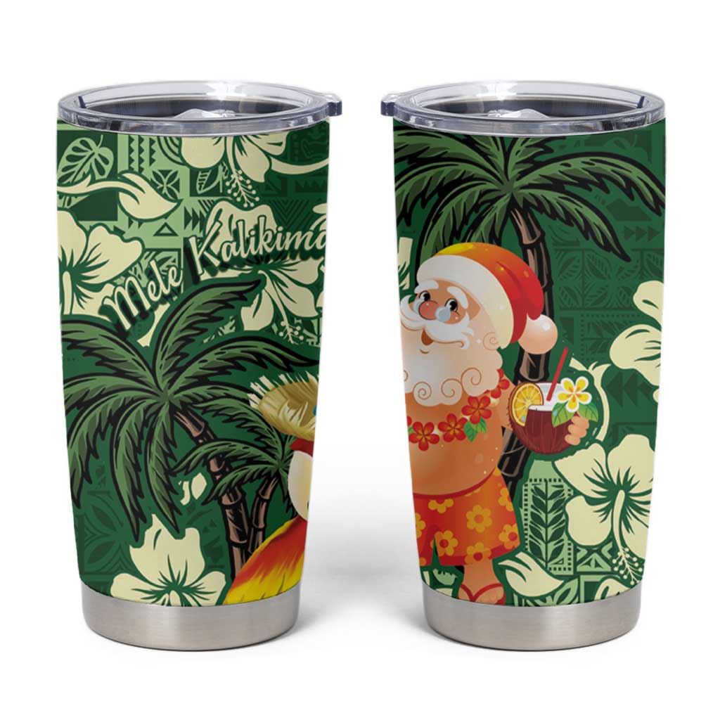 Moss Green Tropical Christmas Hawaii Tapa Tumbler Cup Aloha Santa Drink Party LT7 Green - Polynesian Pride